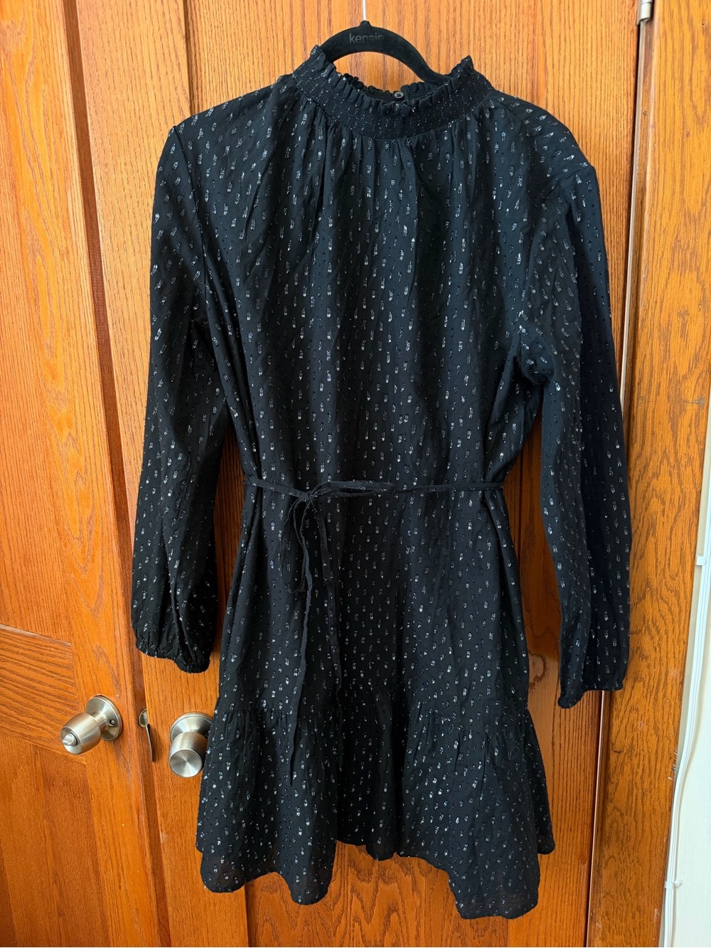 Black Long-Sleeve Smocked Neck Dress